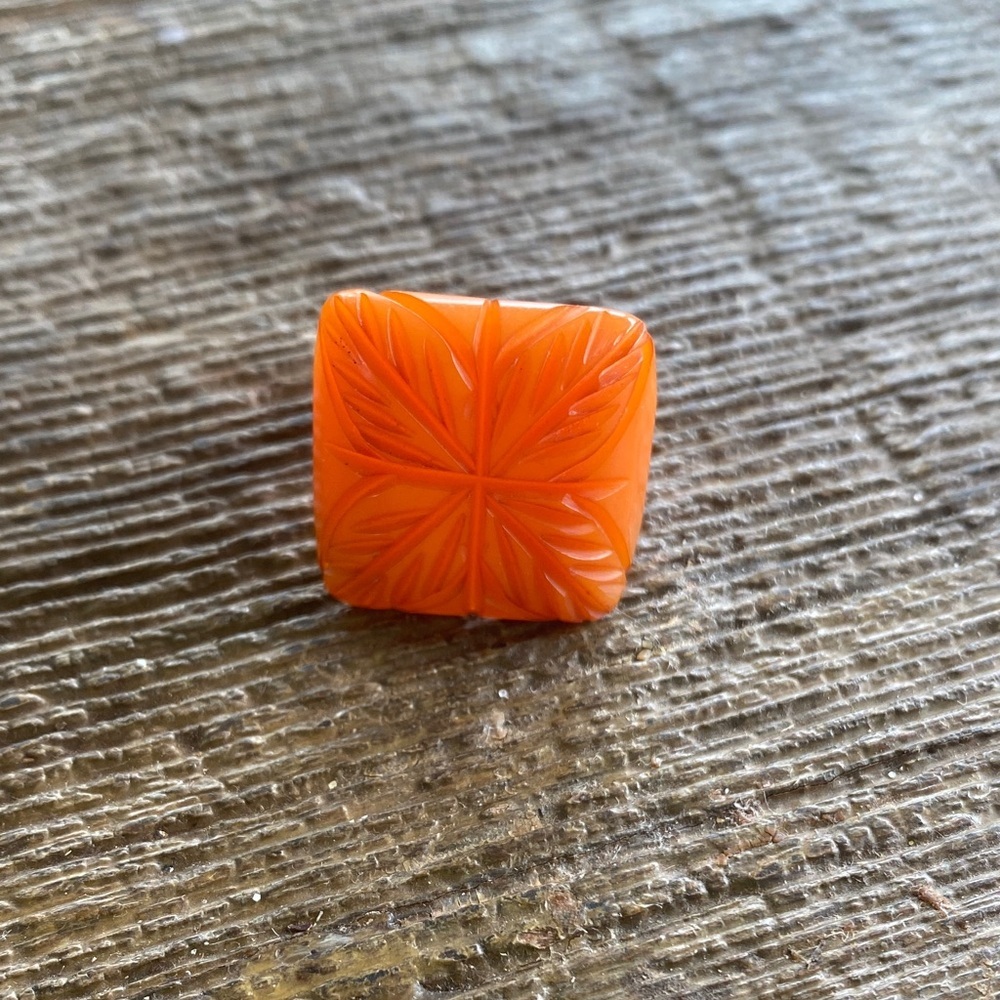 Vintage deeply carved Bakelite flower ring orange butter scotch egg yoke boho